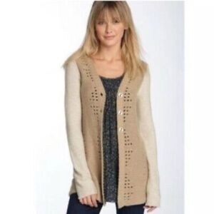 Free People Long Sleeve V-Neck OpenFront Neutral Cardigan Large Boho Cottagecore